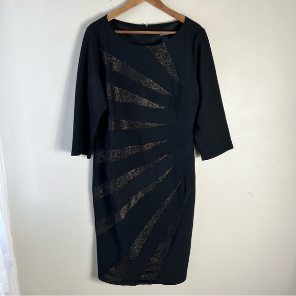Ashley Stewart LBD Black Dress with Gold Accents Size 14-16W 3/4 Sleeve - Picture 2 of 12